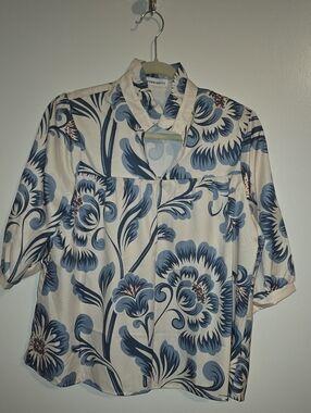 Cream & Blue Floral Button-Down Men's Shirt